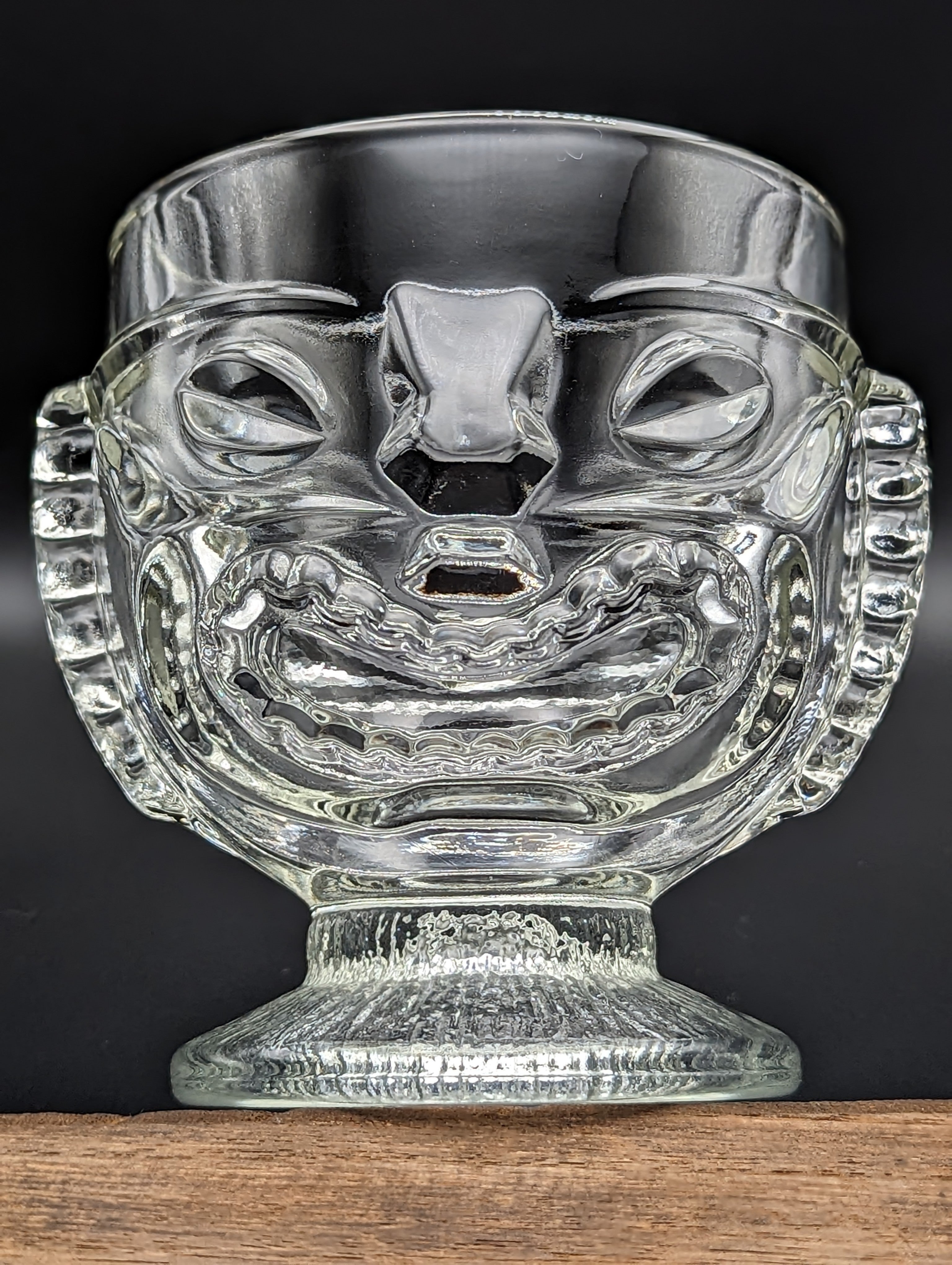 Tiki Bar Mug Cup Happy Sad Face Vintage Glass Hawaiian 2 Sided.