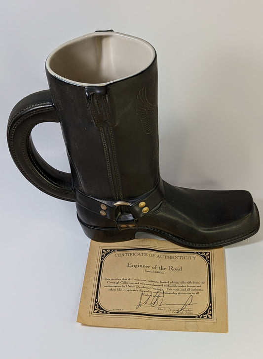 Harley-Davidson Black Boot Stein Mug Engineer of the Road Special Edition 1998