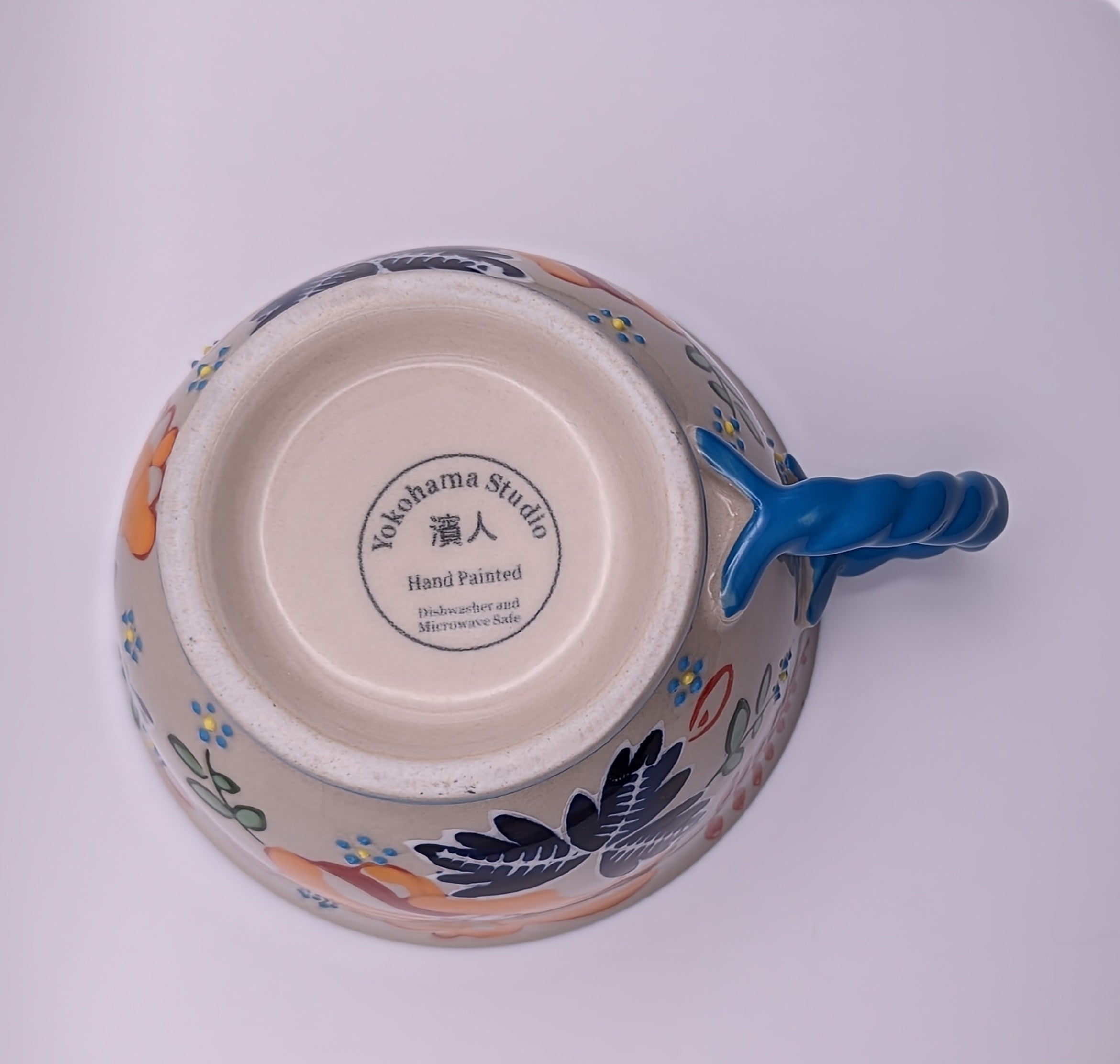 Yokohama Studio Miyabi Raised Dots & Twisted Handle Cream Ceramic Tea Cup Mug