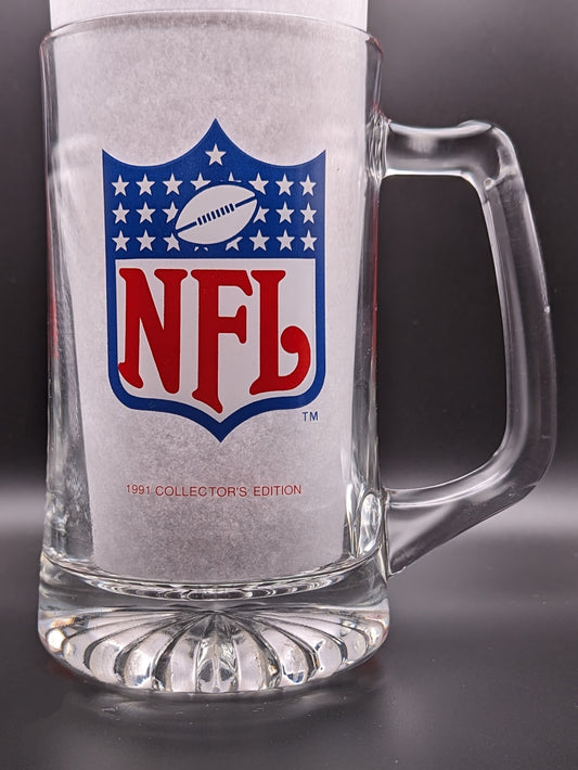 1991 NFL Tall Beer Mug Heavy Glass Slim Jim Logo 6.5” high