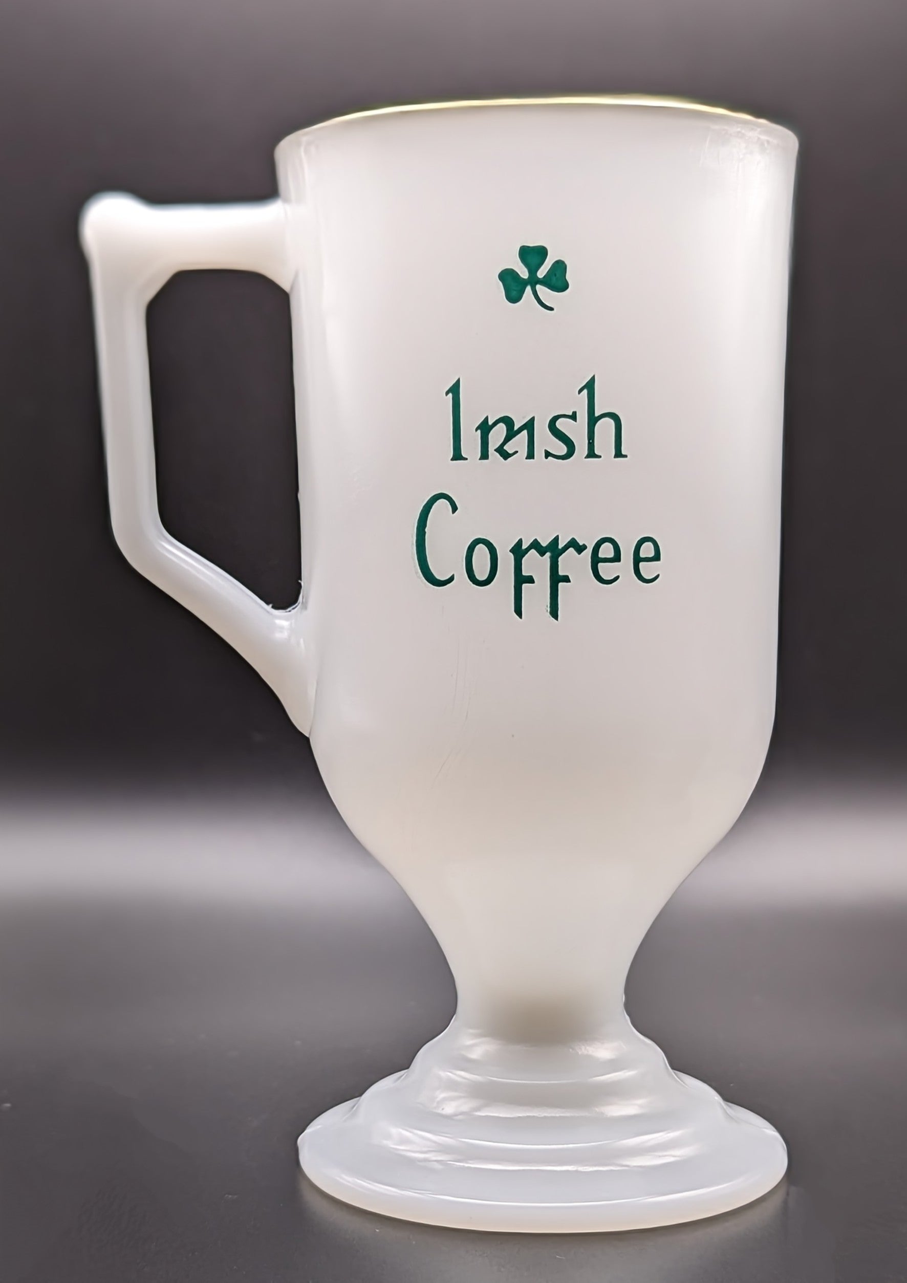 Irish Coffee Mug Glass Pedestal Green Shamrock Gold Rim