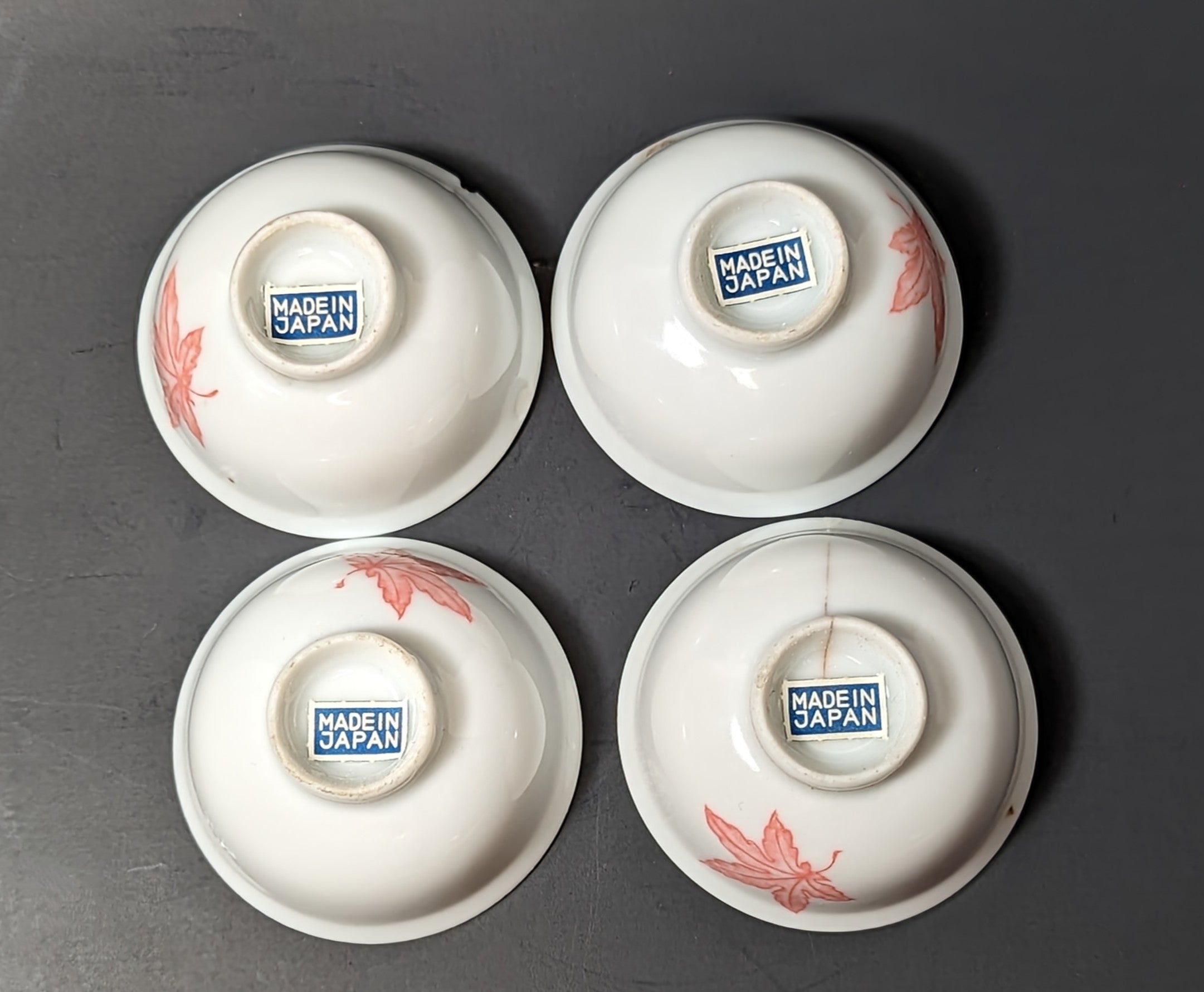 Vintage Porcelain Japanese Sake Tea Koyo Mori Pink Leaf Bottle 4 Cups