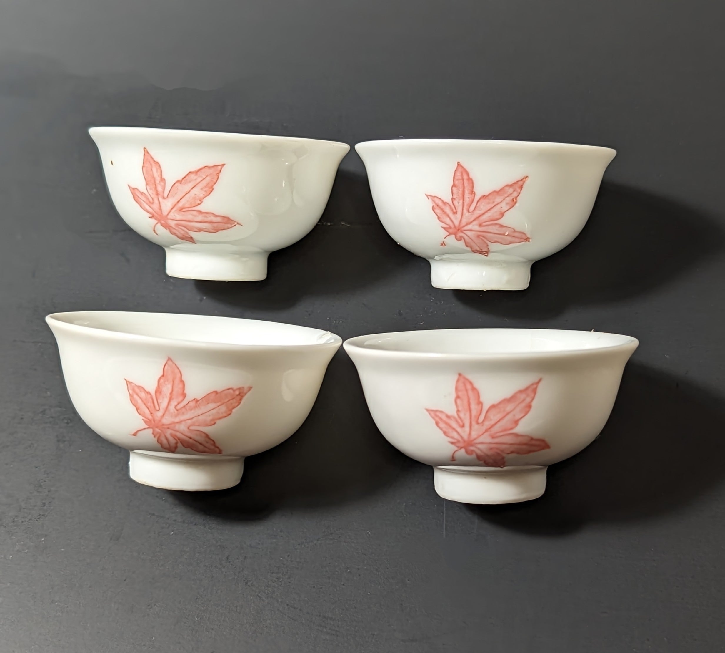 Vintage Porcelain Japanese Sake Tea Koyo Mori Pink Leaf Bottle 4 Cups