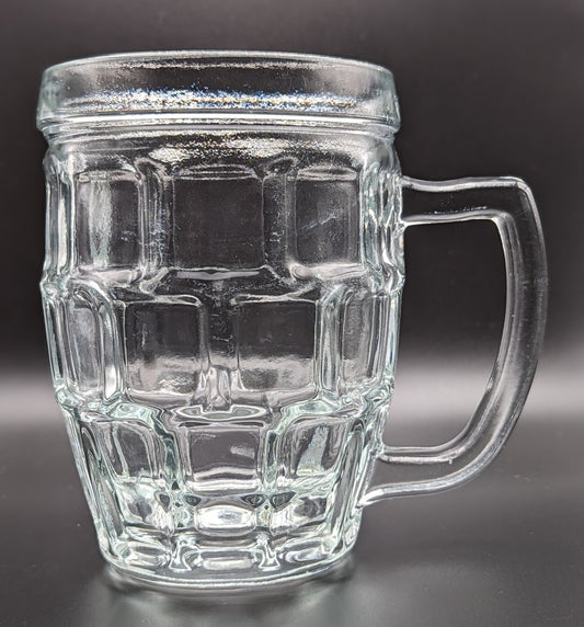 Canada Clear Glass Squares Pint Glass w/ Handle  Heavy Stein Highball Beer Mug 0.5l