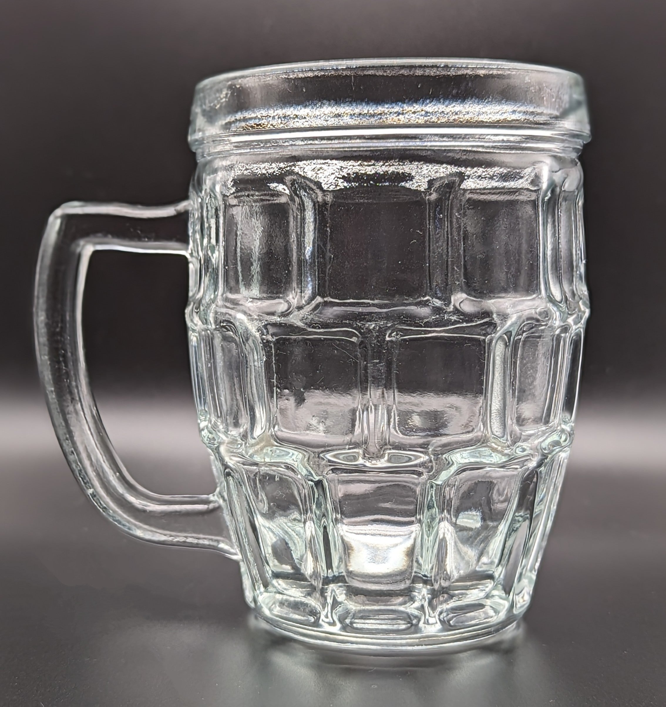 Canada Clear Glass Squares Pint Glass w/ Handle  Heavy Stein Highball Beer Mug 0.5l