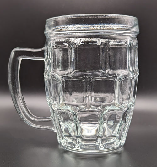Canada Clear Glass Squares Pint Glass w/ Handle  Heavy Stein Highball Beer Mug 0.5l