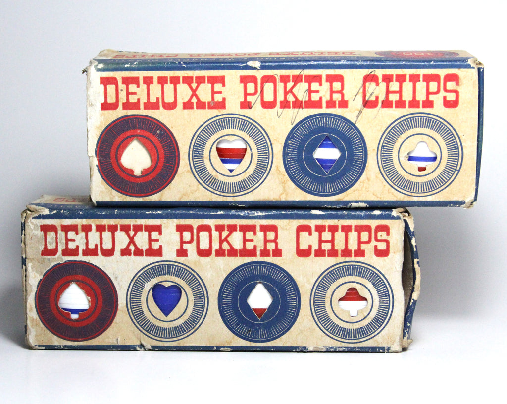 VINTAGE DELUXE POKER CHIPS - RED/WHITE/BLUE -PLASTIC POKER CHIPS