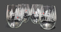 Tabletop Frosted Trees with Cardinal Wine Glasses
