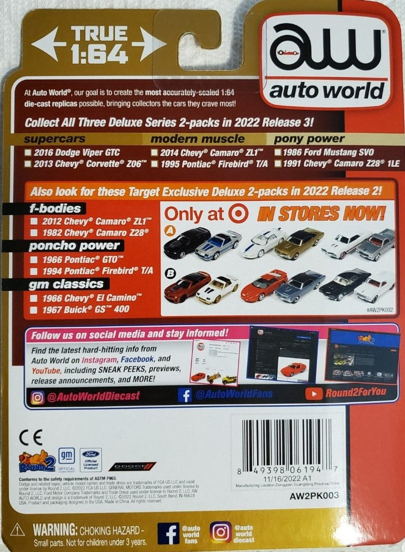 Auto World 2 Pack Limited Supercars, 16' Viper & 13' ZO6, Deluxe Edition