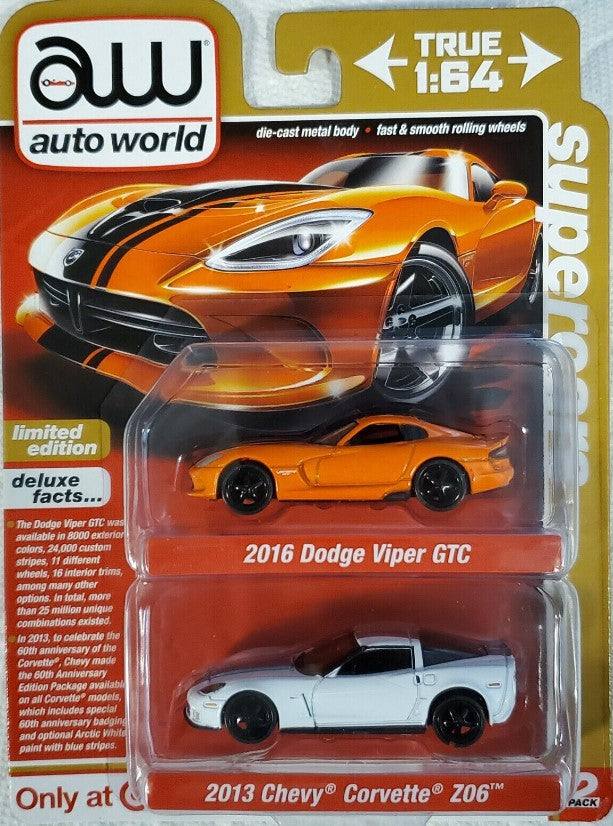 Auto World 2 Pack Limited Supercars, 16' Viper & 13' ZO6, Deluxe Edition