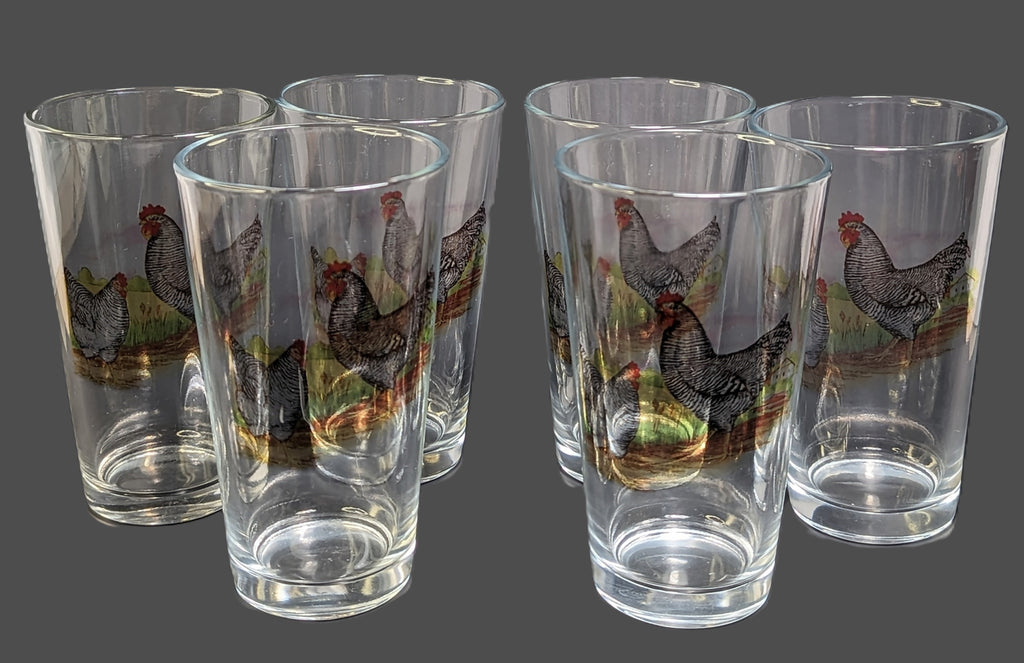 A Set of Six Glasses with Rooster & Hen